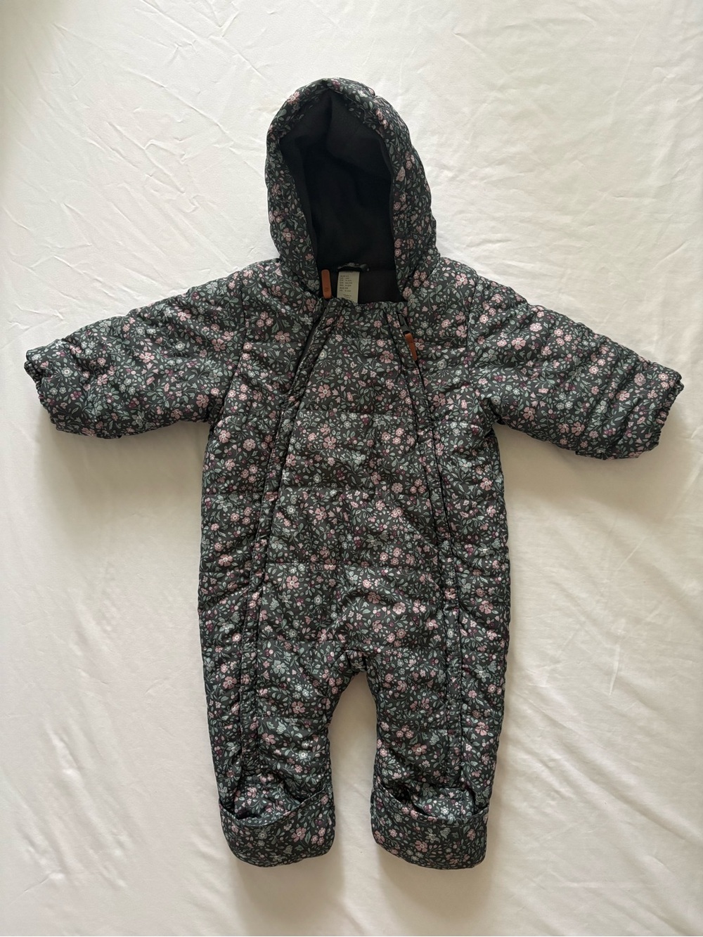 H&M-Floral Hooded Infant Snowsuit - Pink & Green